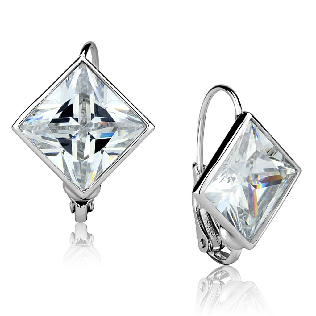 LO3868 - Rhodium Brass Earrings with AAA Grade CZ  in Clear LuxuryLifeWay Online Store