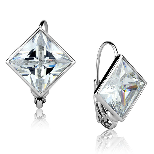 LO3868 - Rhodium Brass Earrings with AAA Grade CZ  in Clear LuxuryLifeWay Online Store