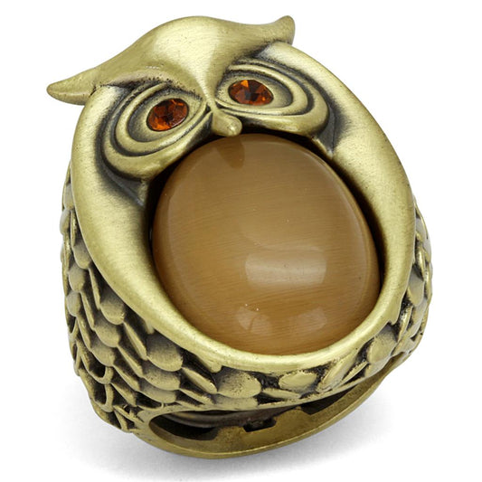 LO3888 - Antique Copper Brass Ring with Synthetic Cat Eye in Brown LuxuryLifeWay Online Store