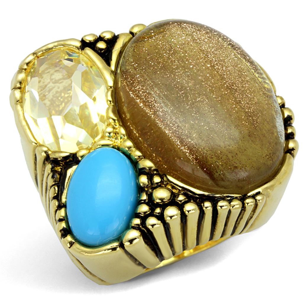 LO3900 - Gold Brass Ring with Synthetic Synthetic Rutile in Topaz LuxuryLifeWay Online Store
