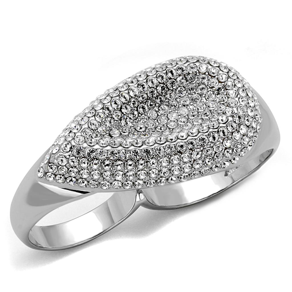 LO3913 - Rhodium Brass Ring with Top Grade Crystal  in Clear LuxuryLifeWay Online Store