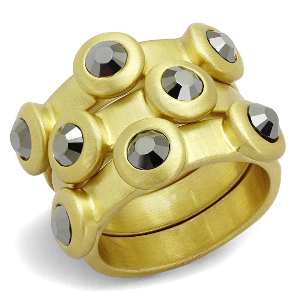 LO3917 - Gold & Brush Brass Ring with Top Grade Crystal  in Hematite LuxuryLifeWay Online Store