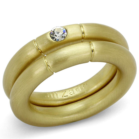 LO3918 - Gold & Brush Brass Ring with Top Grade Crystal  in Clear LuxuryLifeWay Online Store