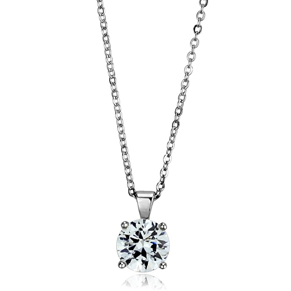 LO3932 - Rhodium Brass Chain Pendant with AAA Grade CZ  in Clear LuxuryLifeWay Online Store