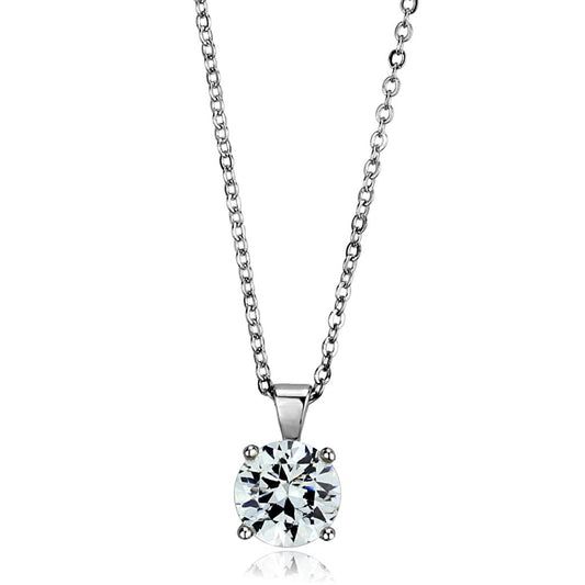 LO3932 - Rhodium Brass Chain Pendant with AAA Grade CZ  in Clear LuxuryLifeWay Online Store