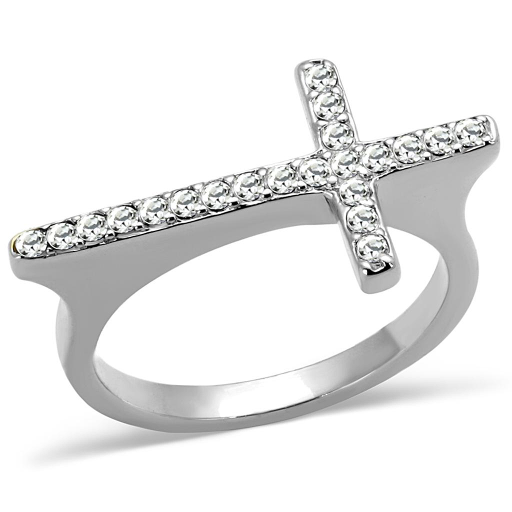 LO3976 - Rhodium Brass Ring with Top Grade Crystal  in Clear LuxuryLifeWay Online Store