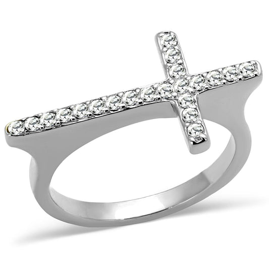 LO3976 - Rhodium Brass Ring with Top Grade Crystal  in Clear LuxuryLifeWay Online Store