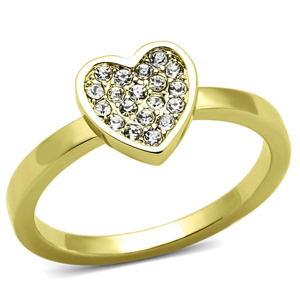 LO3983 - Flash Gold Brass Ring with Top Grade Crystal  in Clear LuxuryLifeWay Online Store
