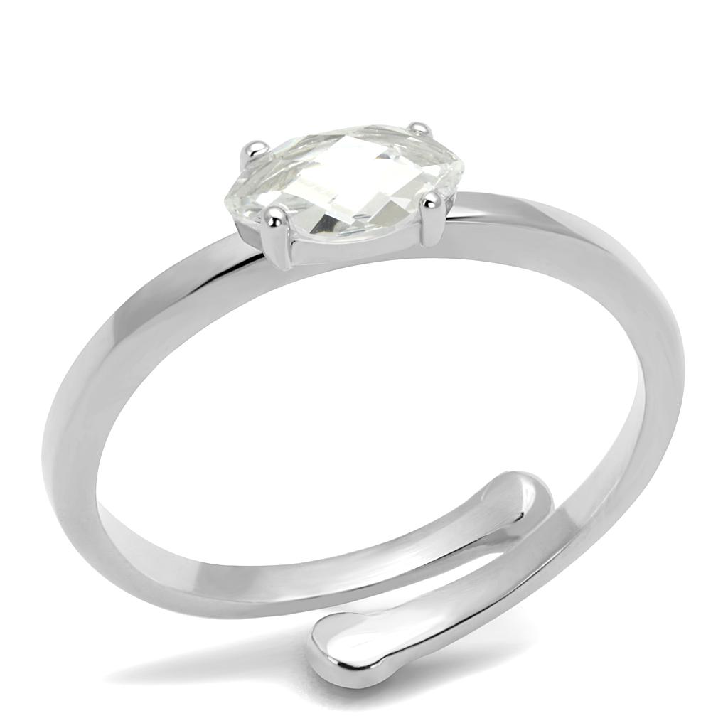 LO4070 - Rhodium Brass Ring with AAA Grade CZ  in Clear LuxuryLifeWay Online Store