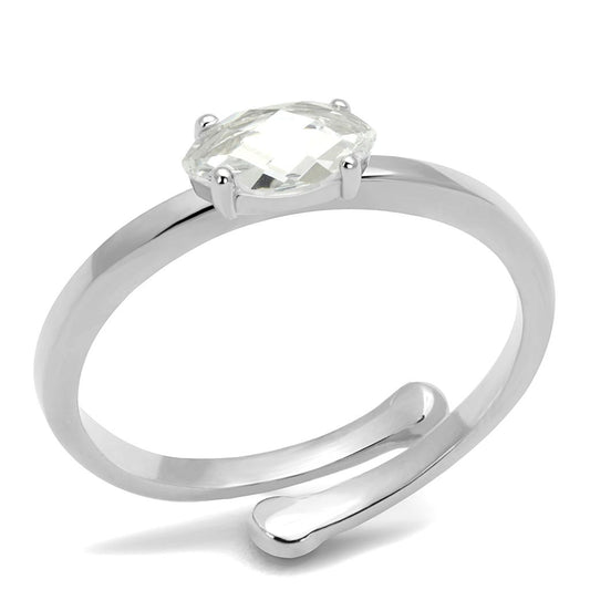 LO4070 - Rhodium Brass Ring with AAA Grade CZ  in Clear LuxuryLifeWay Online Store