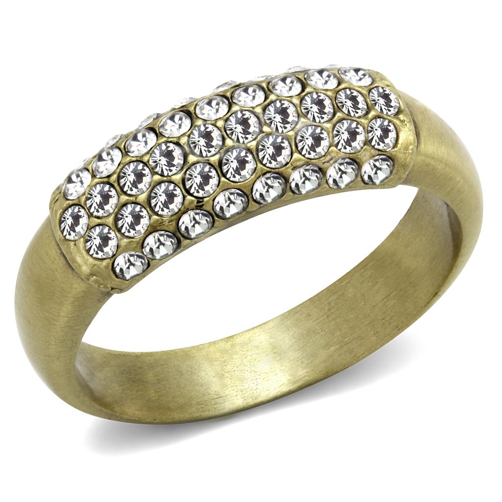 LO4125 - Antique Copper Brass Ring with Top Grade Crystal  in Clear LuxuryLifeWay Online Store