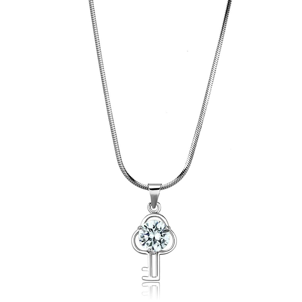 LO4161 - Rhodium Brass Chain Pendant with AAA Grade CZ  in Clear LuxuryLifeWay Online Store