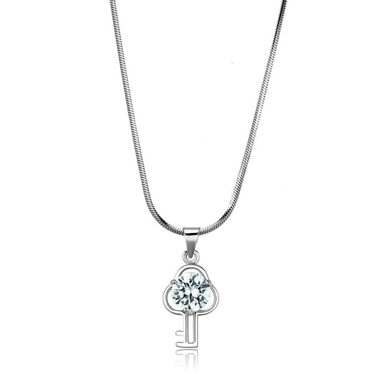 LO4161 - Rhodium Brass Chain Pendant with AAA Grade CZ  in Clear LuxuryLifeWay Online Store
