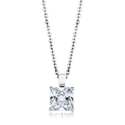 LO4173 - Rhodium Brass Chain Pendant with AAA Grade CZ  in Clear LuxuryLifeWay Online Store
