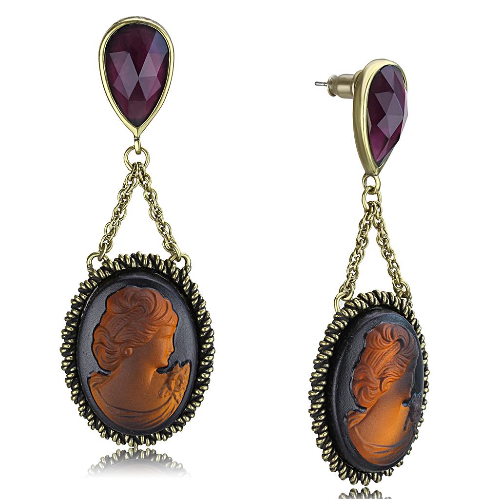 LO4182 - Antique Copper Brass Earrings with Synthetic Synthetic Stone in Smoked Quartz LuxuryLifeWay Online Store