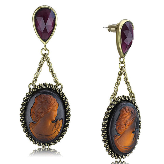 LO4182 - Antique Copper Brass Earrings with Synthetic Synthetic Stone in Smoked Quartz LuxuryLifeWay Online Store
