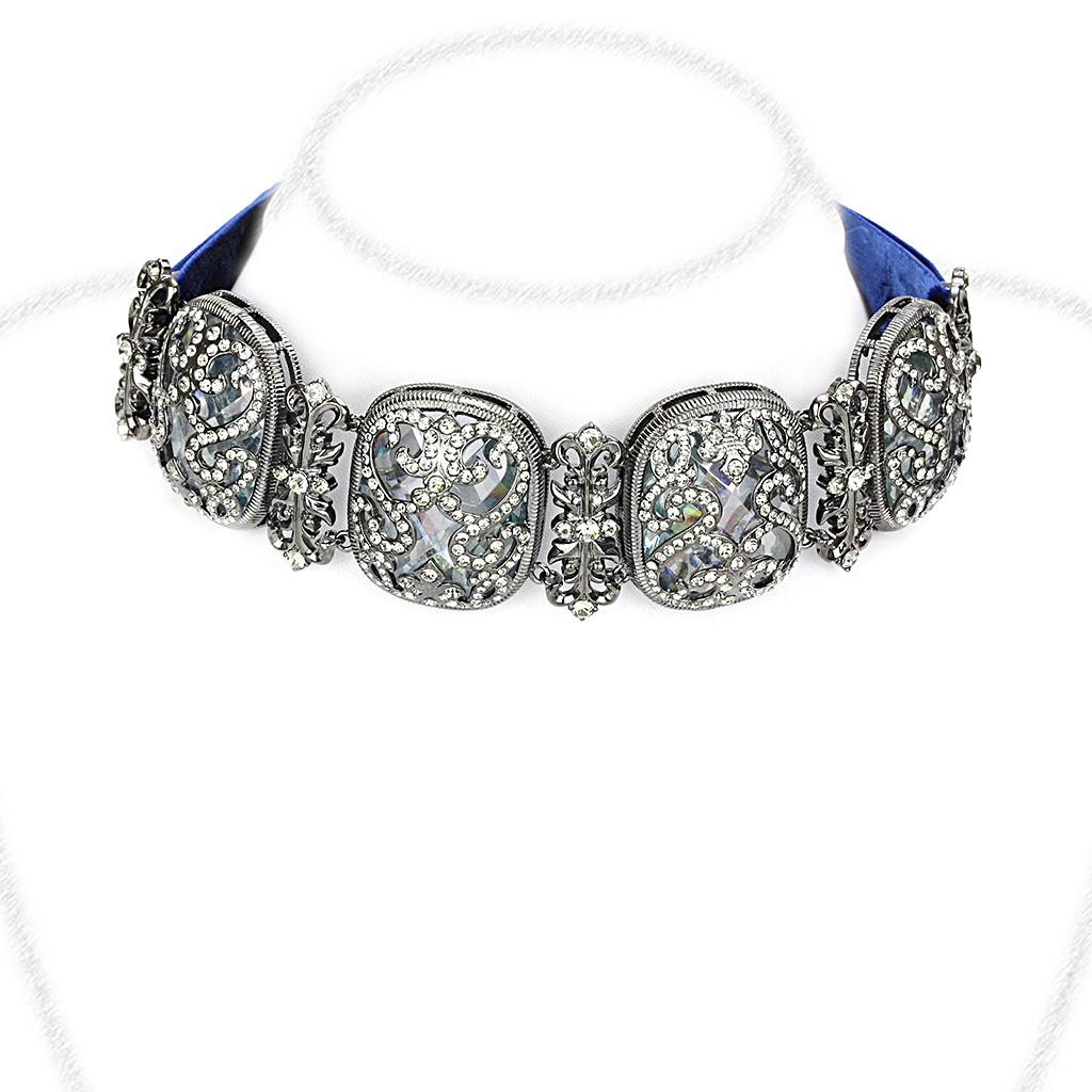 LO4206 - TIN Cobalt Black Brass Necklace with AAA Grade CZ  in Clear LuxuryLifeWay Online Store