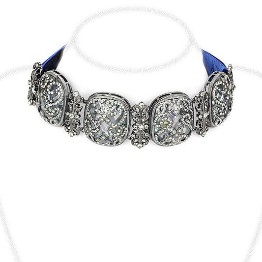 LO4206 - TIN Cobalt Black Brass Necklace with AAA Grade CZ  in Clear LuxuryLifeWay Online Store