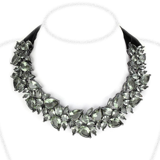 LO4208 - TIN Cobalt Black Brass Necklace with Synthetic Synthetic Glass in Black Diamond LuxuryLifeWay Online Store