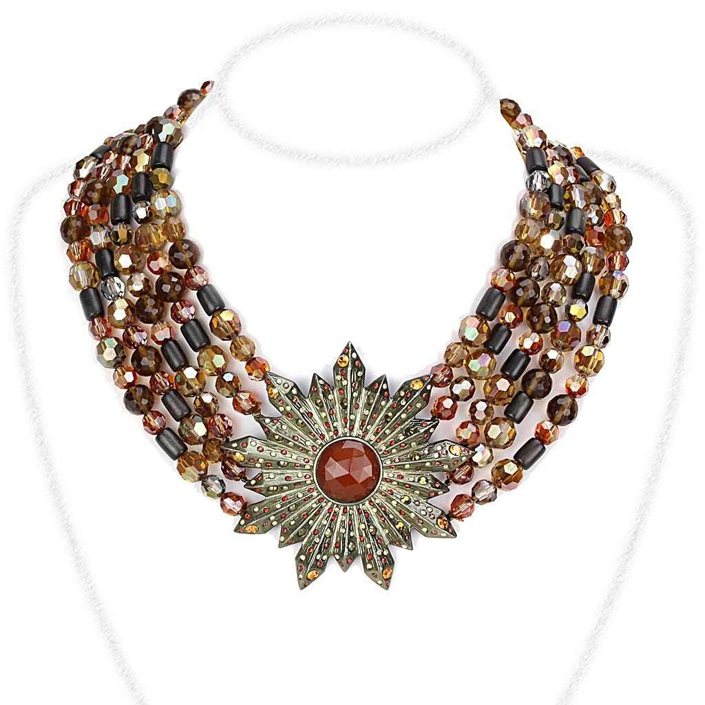 LO4210 - Antique Copper Brass Necklace with Synthetic Onyx in Garnet LuxuryLifeWay Online Store
