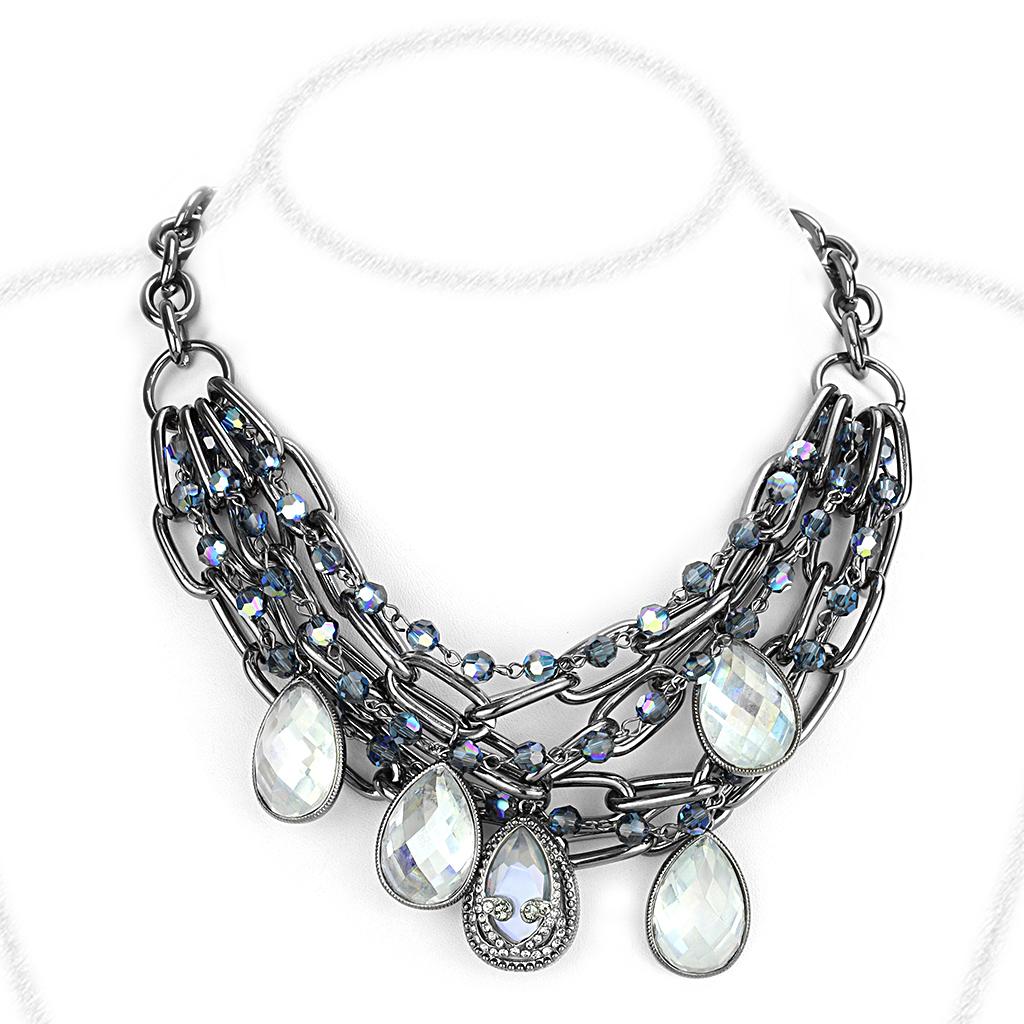 LO4211 - TIN Cobalt Black Brass Necklace with AAA Grade CZ  in Clear LuxuryLifeWay Online Store