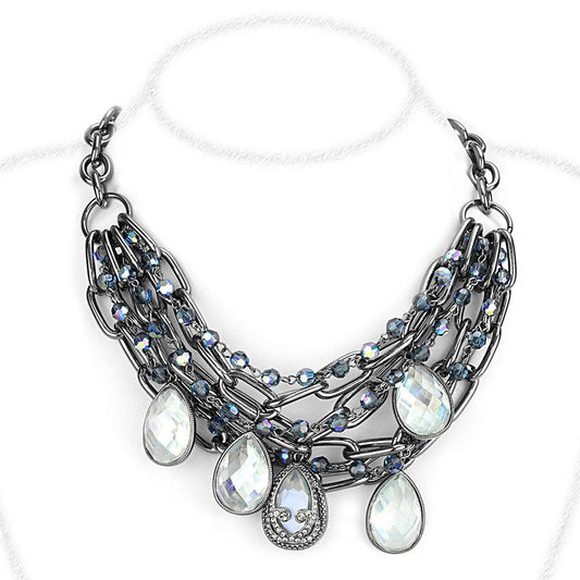 LO4211 - TIN Cobalt Black Brass Necklace with AAA Grade CZ  in Clear LuxuryLifeWay Online Store
