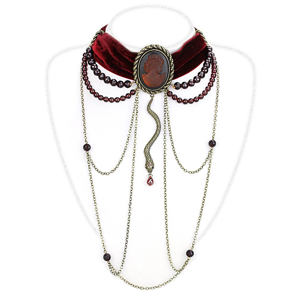 LO4212 - Antique Copper Brass Necklace with Synthetic Synthetic Stone in Smoked Quartz LuxuryLifeWay Online Store