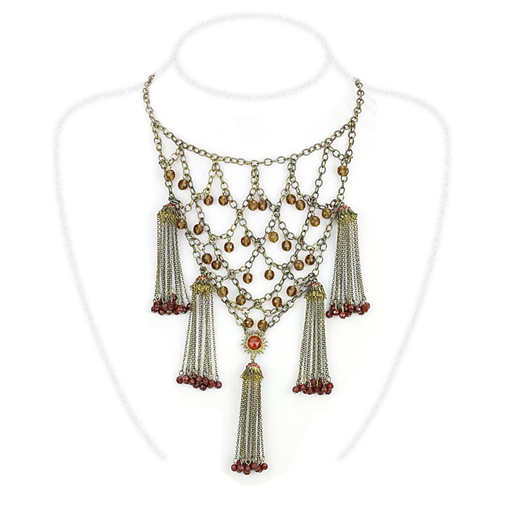 LO4213 - Antique Copper Brass Necklace with Synthetic Onyx in Red Series LuxuryLifeWay Online Store