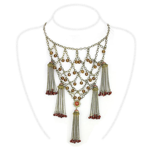 LO4213 - Antique Copper Brass Necklace with Synthetic Onyx in Red Series LuxuryLifeWay Online Store