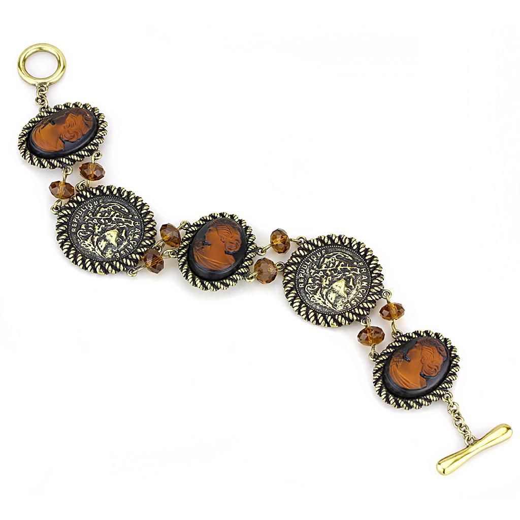 LO4221 - Antique Copper Brass Bracelet with Synthetic Synthetic Stone in Smoked Quartz LuxuryLifeWay Online Store