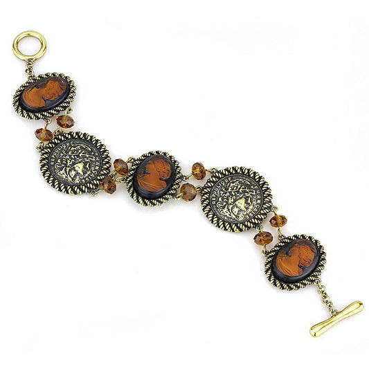 LO4221 - Antique Copper Brass Bracelet with Synthetic Synthetic Stone in Smoked Quartz LuxuryLifeWay Online Store