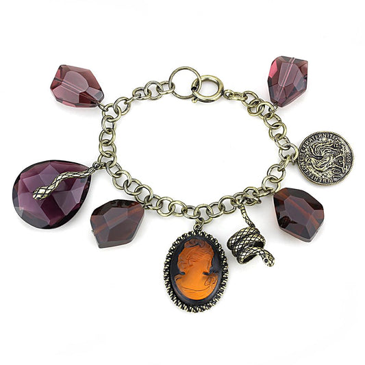 LO4223 - Antique Copper Brass Bracelet with Synthetic Synthetic Glass in Amethyst LuxuryLifeWay Online Store
