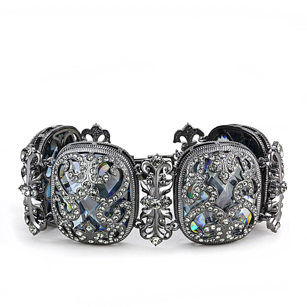 LO4225 - TIN Cobalt Black Brass Bracelet with AAA Grade CZ  in Clear LuxuryLifeWay Online Store