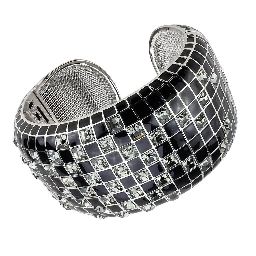 LO4272 - Rhodium Brass Bangle with Top Grade Crystal  in Black Diamond LuxuryLifeWay Online Store