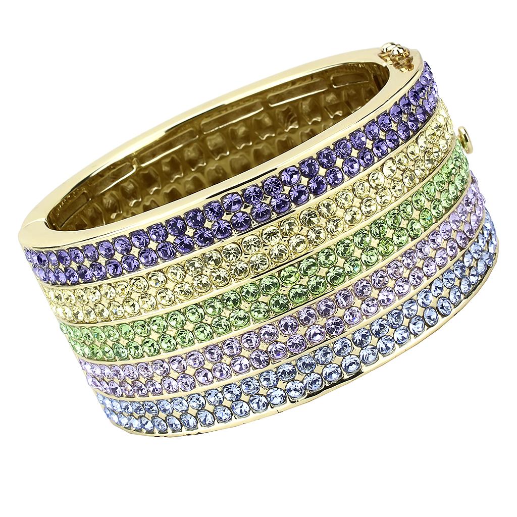 LO4277 - Gold Brass Bangle with Top Grade Crystal  in Multi Color LuxuryLifeWay Online Store