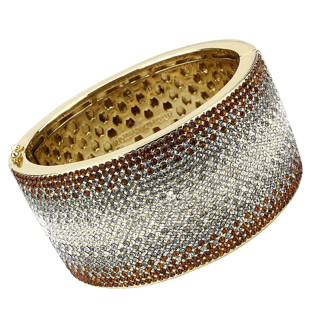 LO4280 - Gold Brass Bangle with Top Grade Crystal  in Multi Color LuxuryLifeWay Online Store