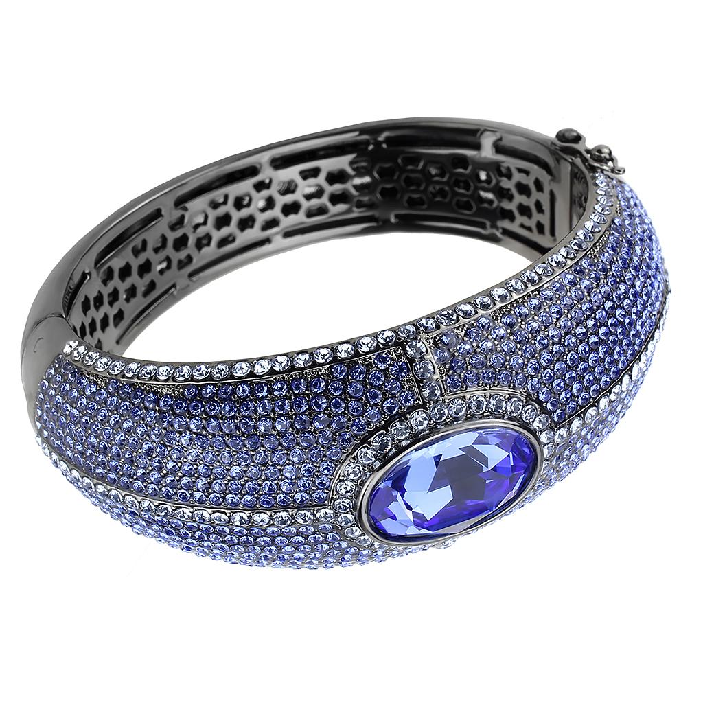 LO4283 - TIN Cobalt Black Brass Bangle with Top Grade Crystal  in Sapphire LuxuryLifeWay Online Store