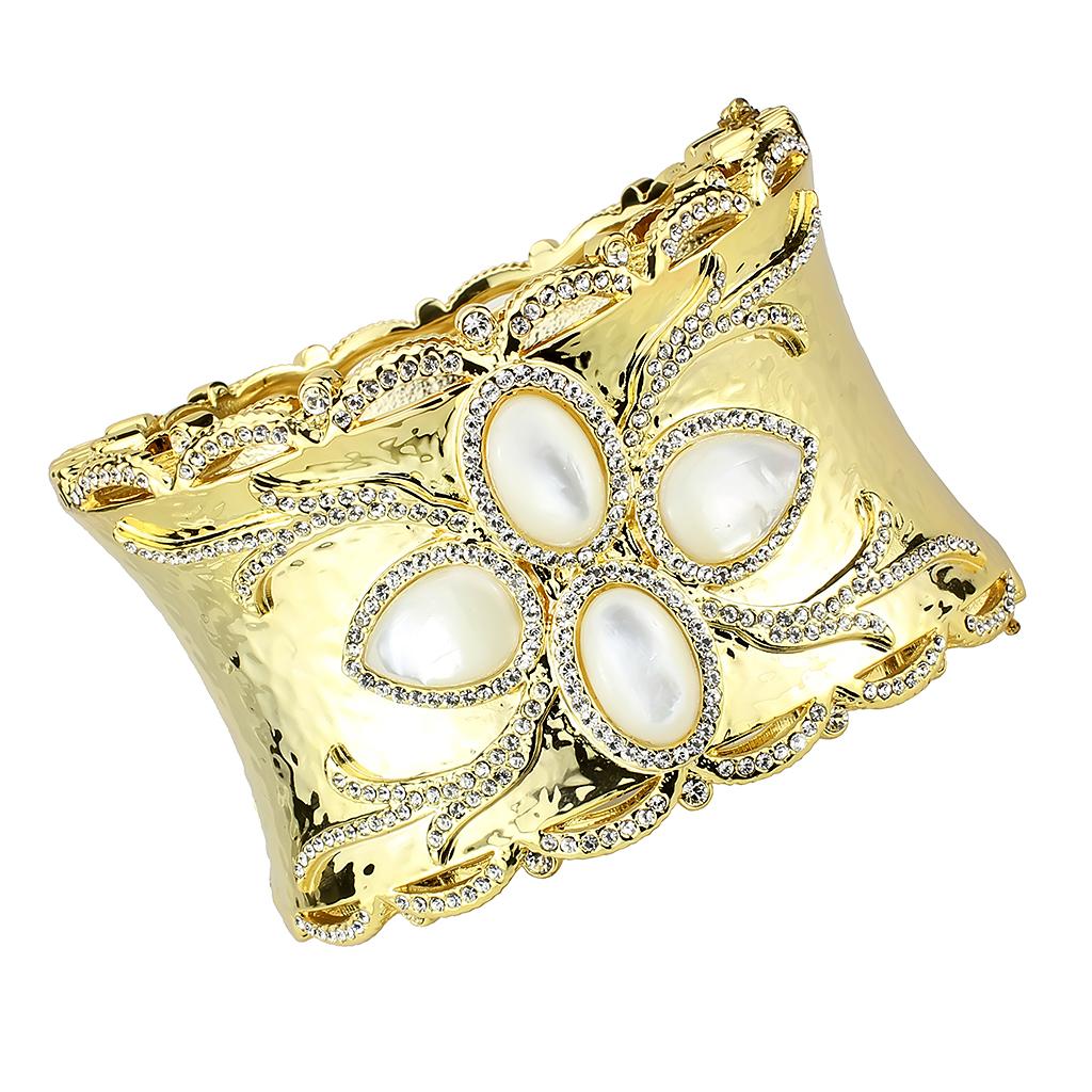 LO4285 - Gold Brass Bangle with Synthetic  in White LuxuryLifeWay Online Store
