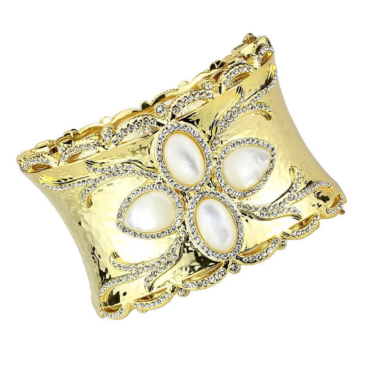 LO4285 - Gold Brass Bangle with Synthetic  in White LuxuryLifeWay Online Store