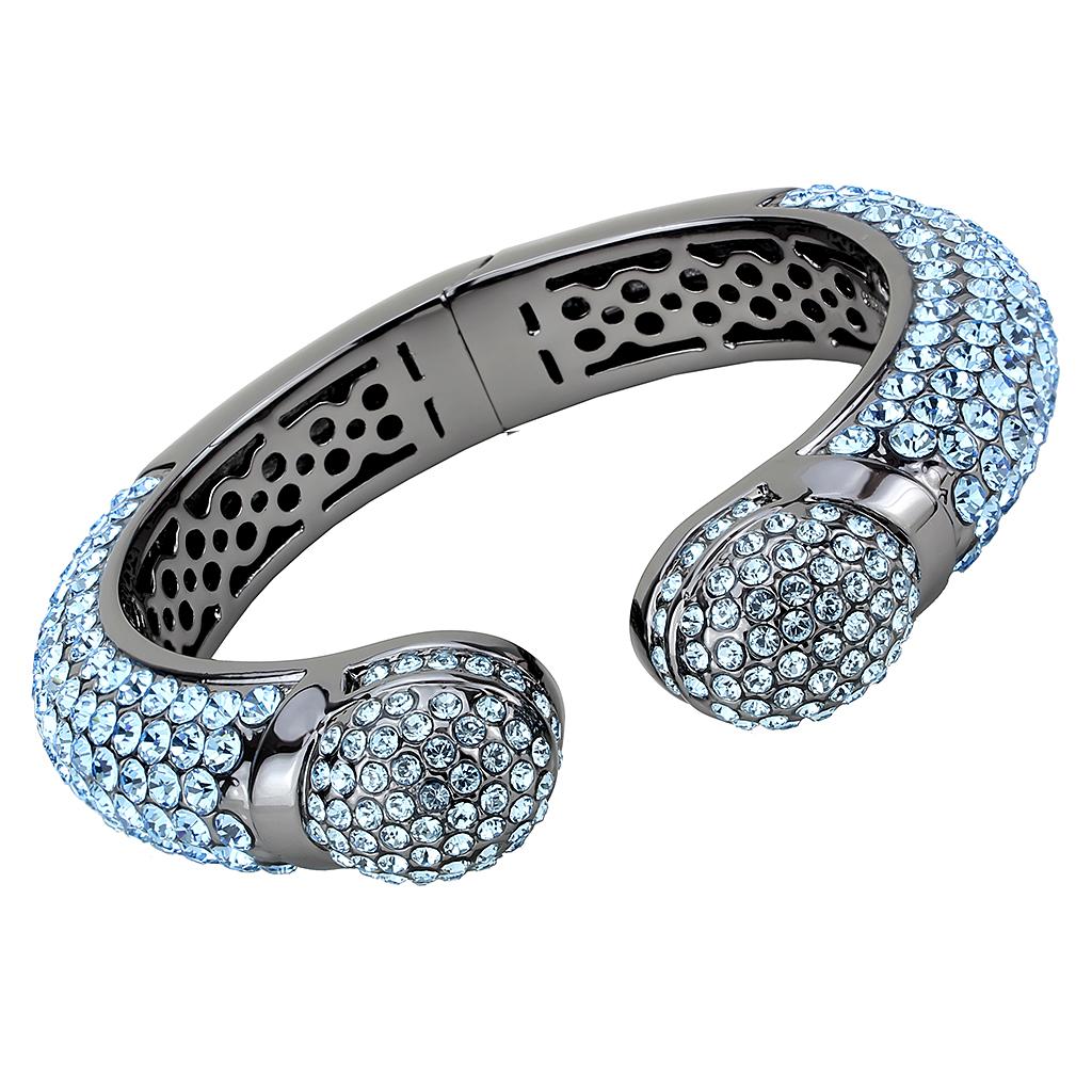 LO4289 - TIN Cobalt Black Brass Bangle with Top Grade Crystal  in Sea Blue LuxuryLifeWay Online Store