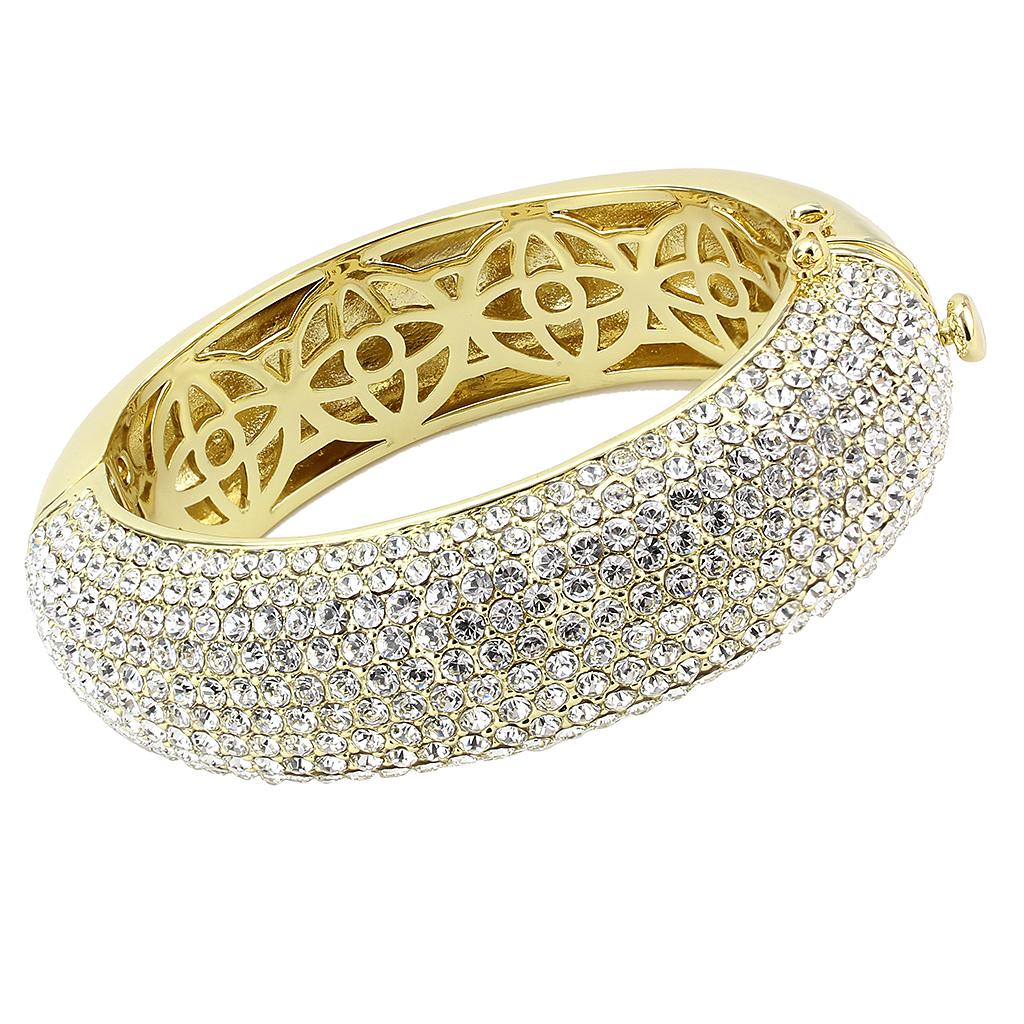 LO4301 - Flash Gold Brass Bangle with Top Grade Crystal  in Clear LuxuryLifeWay Online Store