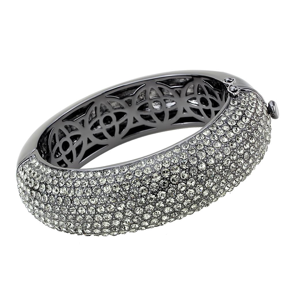 LO4304 - TIN Cobalt Black Brass Bangle with Top Grade Crystal  in Black Diamond LuxuryLifeWay Online Store