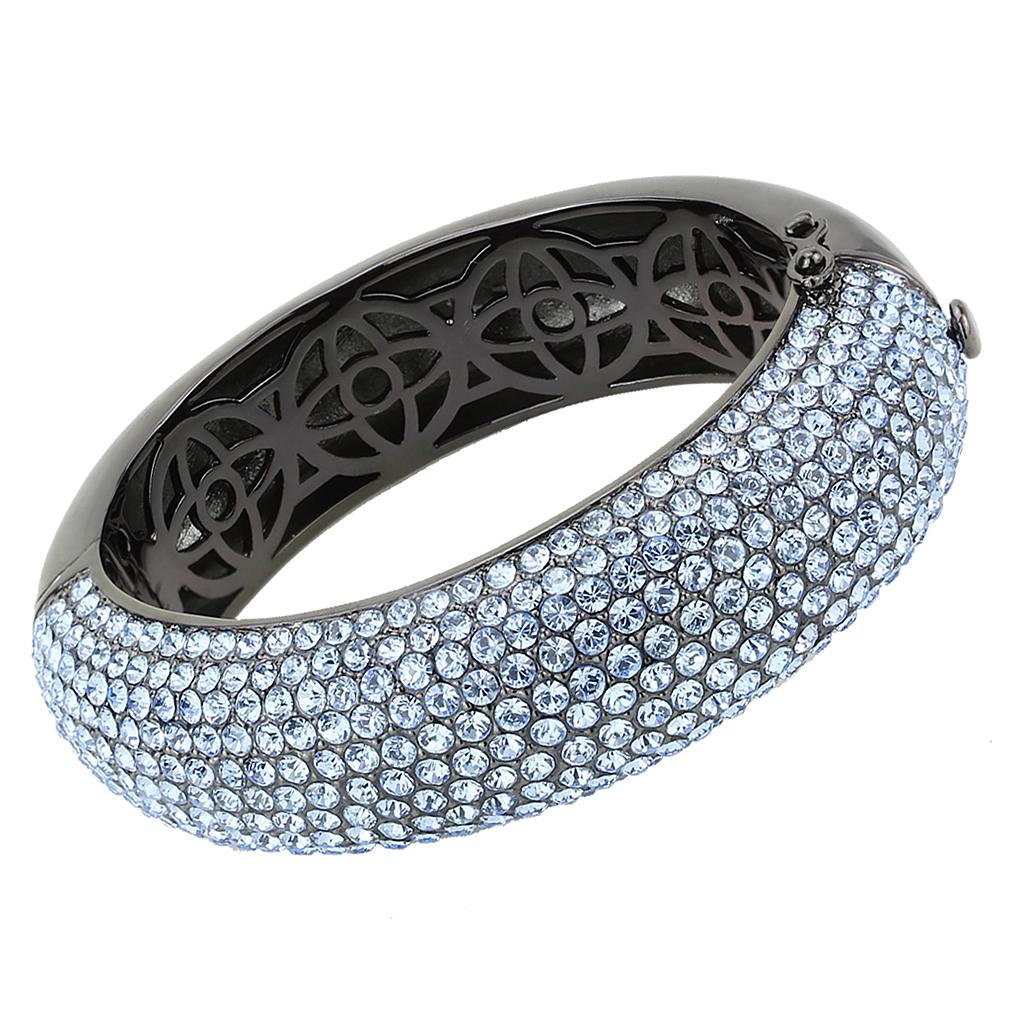 LO4307 - TIN Cobalt Black Brass Bangle with Top Grade Crystal  in Aquamarine LuxuryLifeWay Online Store