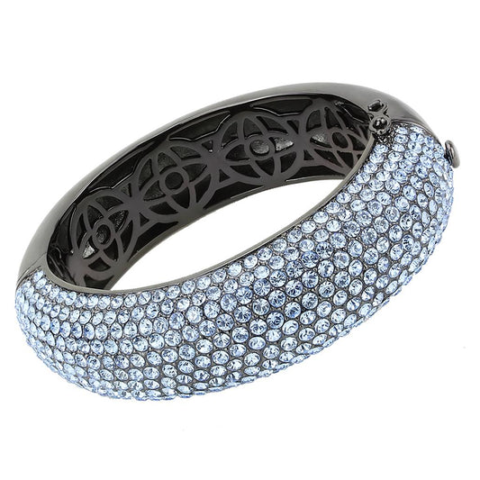 LO4307 - TIN Cobalt Black Brass Bangle with Top Grade Crystal  in Aquamarine LuxuryLifeWay Online Store