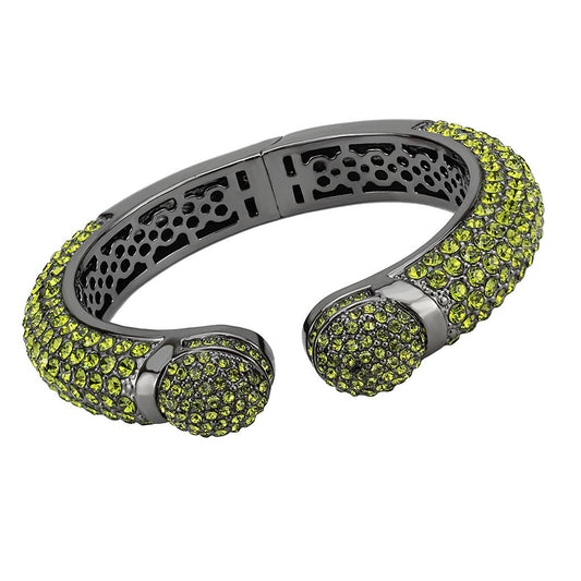 LO4314 - TIN Cobalt Black Brass Bangle with Top Grade Crystal  in Peridot LuxuryLifeWay Online Store