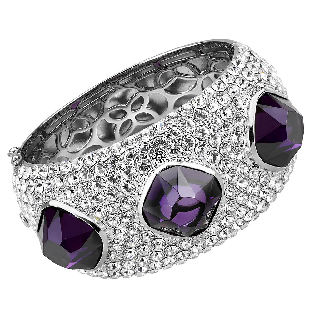 LO4330 - Rhodium Brass Bangle with AAA Grade CZ  in Amethyst LuxuryLifeWay Online Store