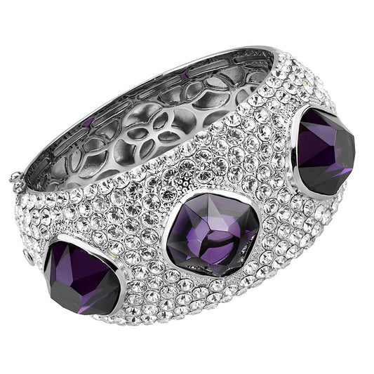 LO4330 - Rhodium Brass Bangle with AAA Grade CZ  in Amethyst LuxuryLifeWay Online Store