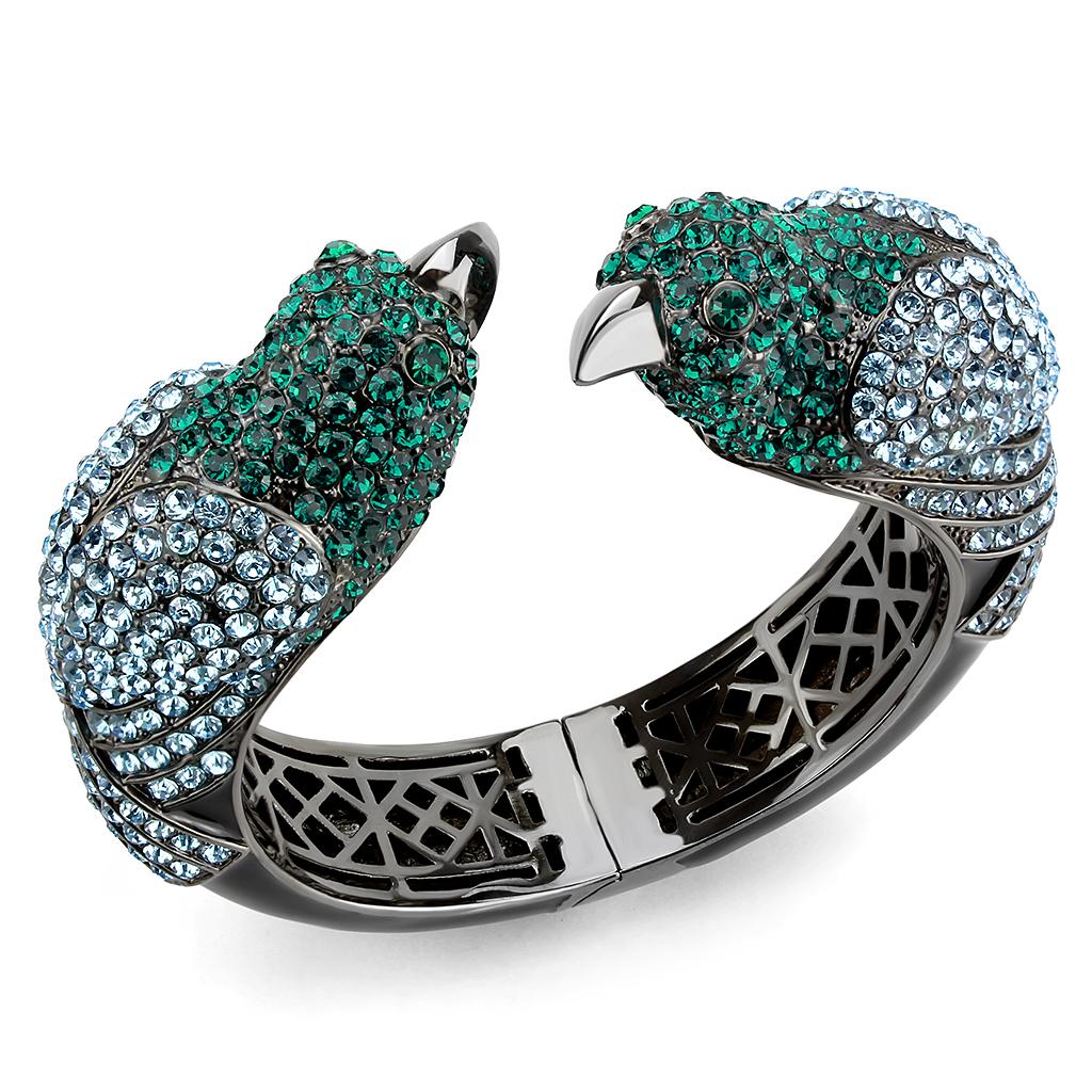 LO4332 - Ruthenium Brass Bangle with Top Grade Crystal  in Multi Color LuxuryLifeWay Online Store