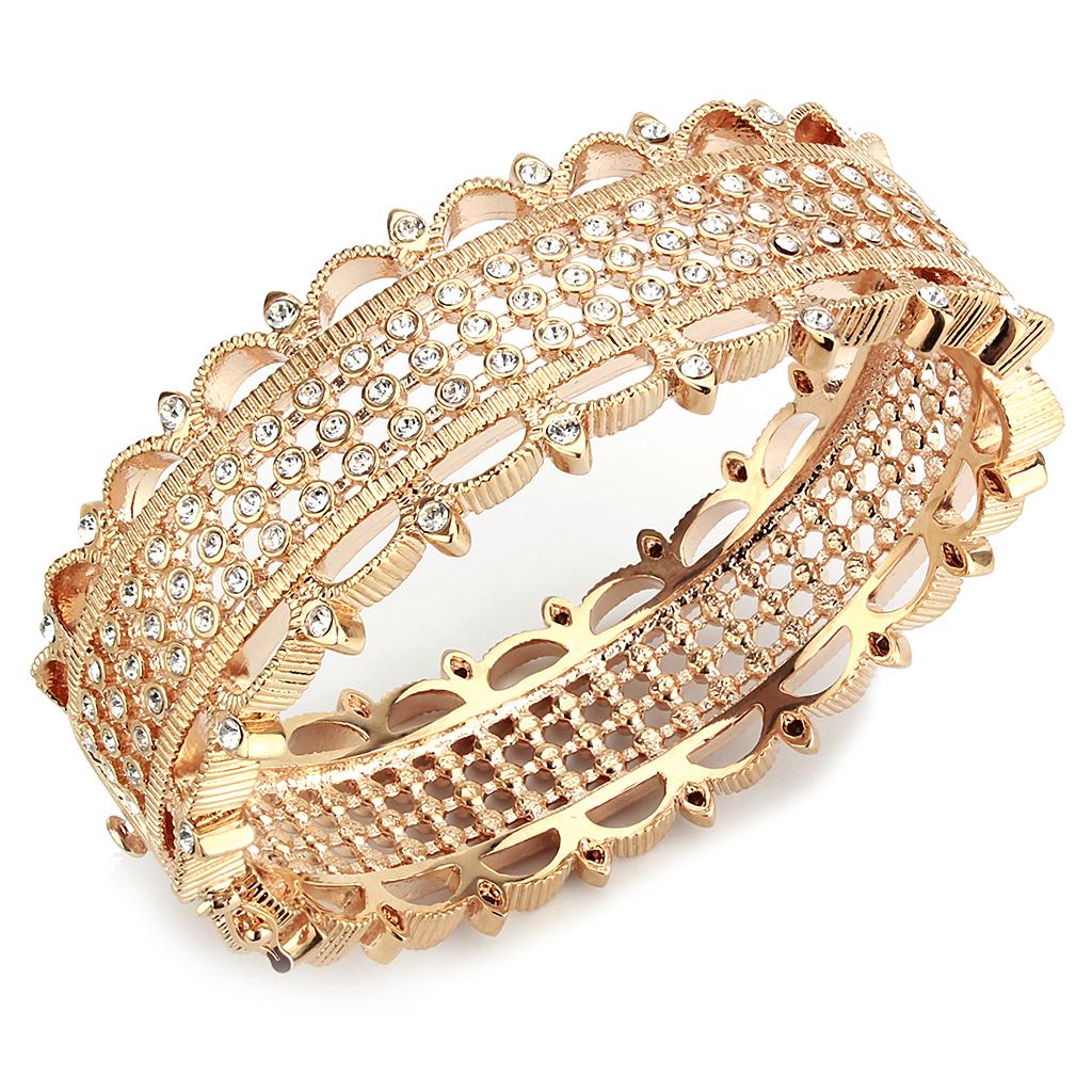 LO4344 - Rose Gold Brass Bangle with Top Grade Crystal  in Clear LuxuryLifeWay Online Store