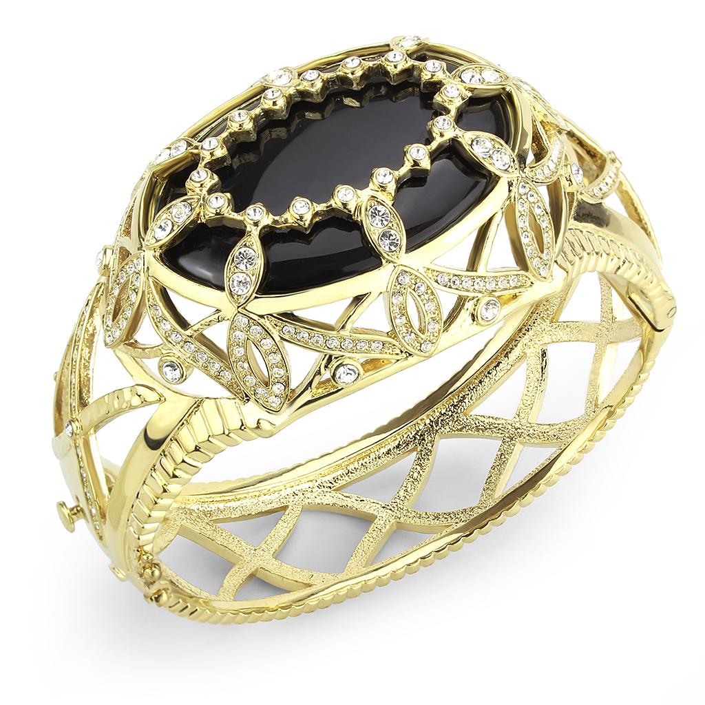 LO4349 - Gold Brass Bangle with Synthetic  in Jet LuxuryLifeWay Online Store